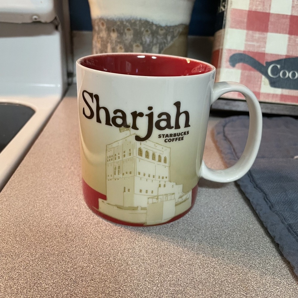 Starbucks Sharjah Rare Global Icon Series Coffee Mug Red Cream UAE 16oz 2011